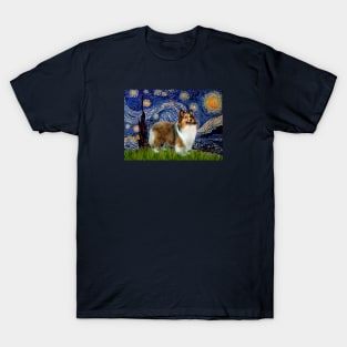 Starry Night Adaptation Featuring a Shetland Sheepdog T-Shirt
